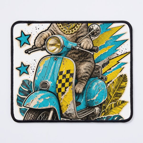 Item preview, Cool Cat Riding Retro Moped Streetwear Collage T-Shirt Design designed and sold by KIDEnia.