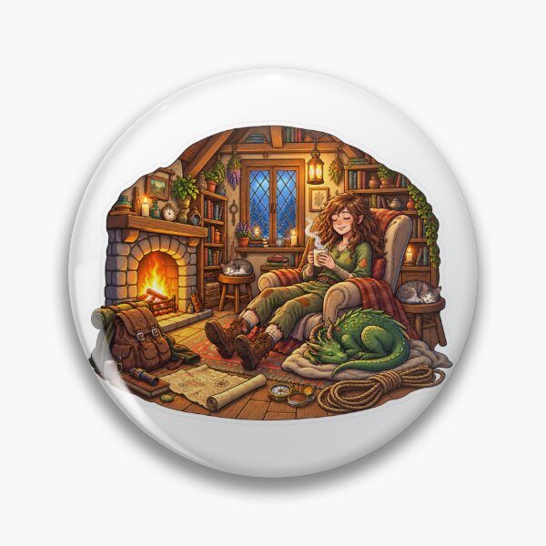 Item preview, The Cozy Elven Adventurer’s Retreat | Elf Woman with Dragon, Cats & Fireplace designed and sold by MrDev.