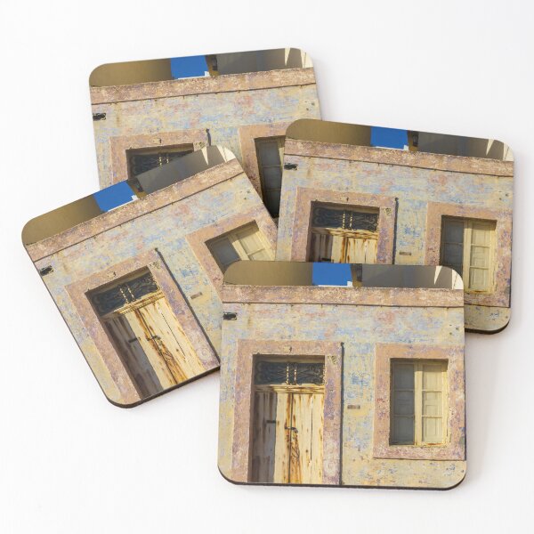 Item preview, Vintage Stone Building with Worn Doors and Windows in Bright Sunlight designed and sold by Nmallia.