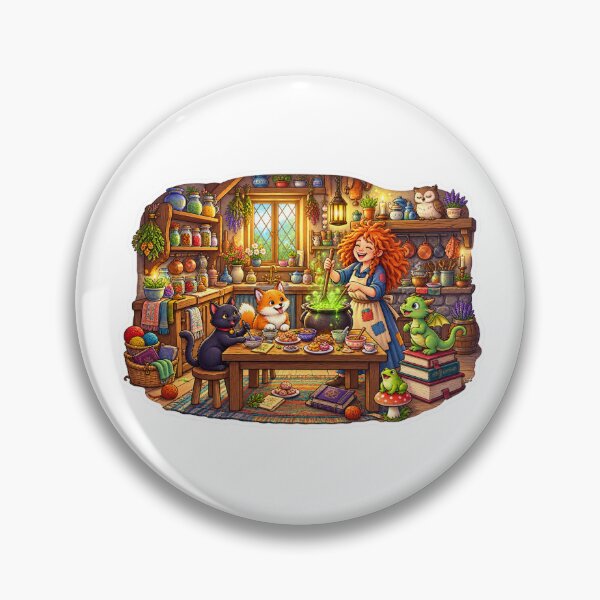 Item preview, The Enchanted Witch’s Cozy Potion Kitchen | Magical Cooking with Cats, Fox & Dragon designed and sold by MrDev.