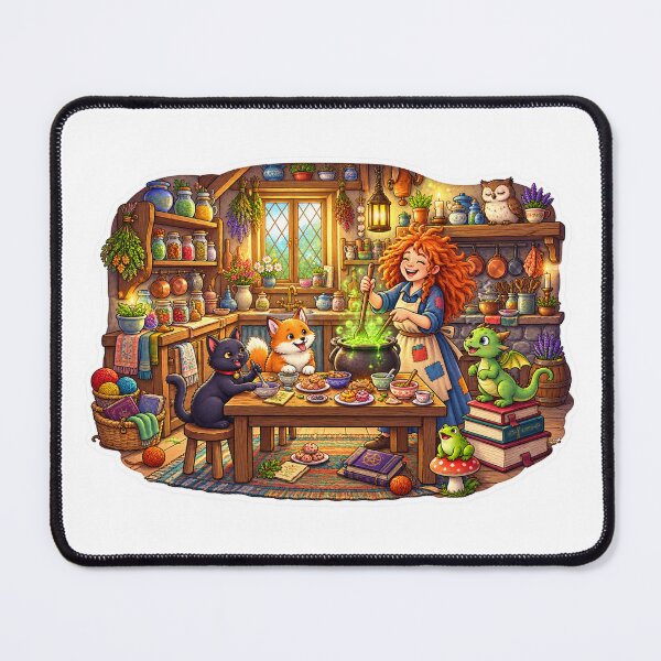 Item preview, The Enchanted Witch’s Cozy Potion Kitchen | Magical Cooking with Cats, Fox & Dragon designed and sold by MrDev.
