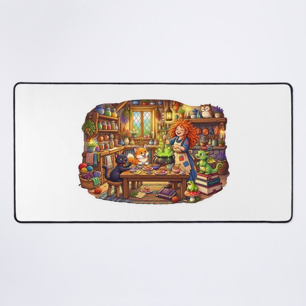 Item preview, The Enchanted Witch’s Cozy Potion Kitchen | Magical Cooking with Cats, Fox & Dragon designed and sold by MrDev.
