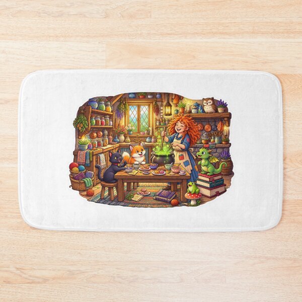 Item preview, The Enchanted Witch’s Cozy Potion Kitchen | Magical Cooking with Cats, Fox & Dragon designed and sold by MrDev.