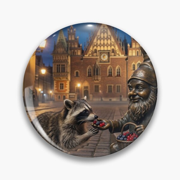 Item preview, Wroclaw Gnome With Raccoon – Bronze Garden Gnome Folk Art designed and sold by Purrfecta.
