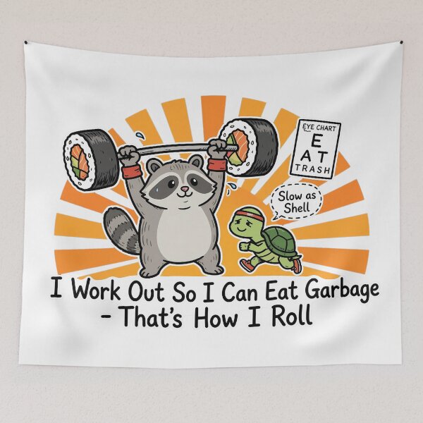 Item preview, I Work Out So I Can Eat Garbage - Trash Panda Sushi Roll Turtle Running Club Funny Gym designed and sold by familysteven.