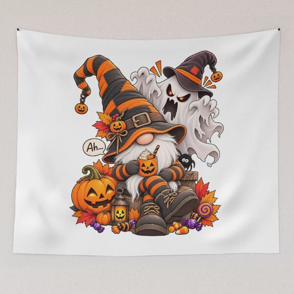 Item preview, Scared Halloween Gnome – Ghost, Pumpkins and Candy designed and sold by J-Impression.