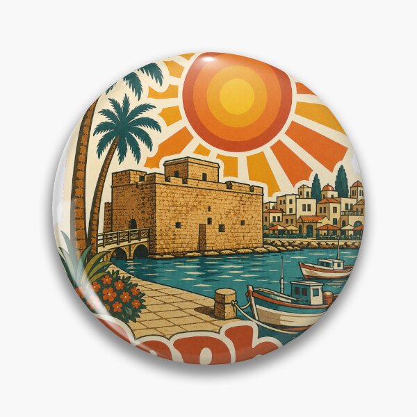 Artikelvorschau, Reisesouvenir aus Paphos, Zypern – Retro-Illustration entworfen und verkauft von VisualArtsOasis.