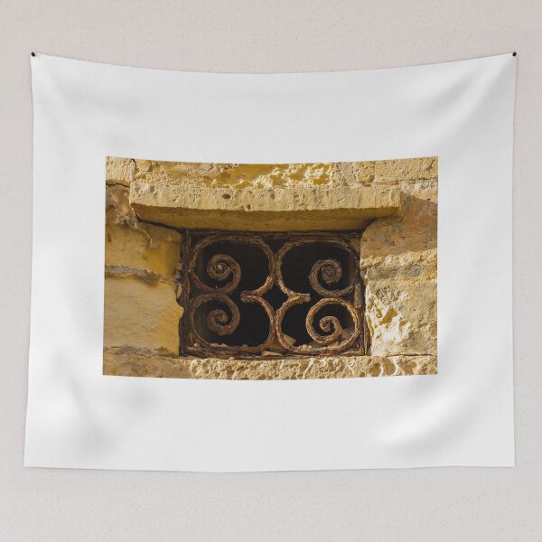 Item preview, Rustic Window With Decorative Iron Bars on Stone Wall designed and sold by Nmallia.