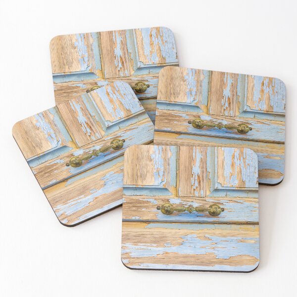 Item preview, Close-Up of a Distressed Vintage Wooden Door with Textured Paint and Handle designed and sold by Nmallia.