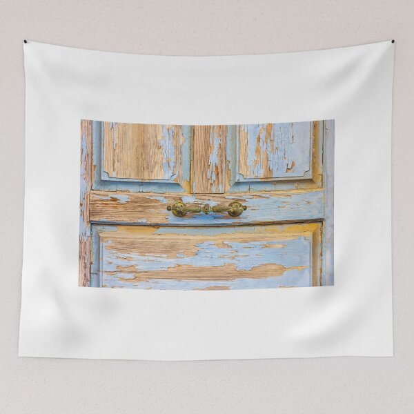 Item preview, Close-Up of a Distressed Vintage Wooden Door with Textured Paint and Handle designed and sold by Nmallia.