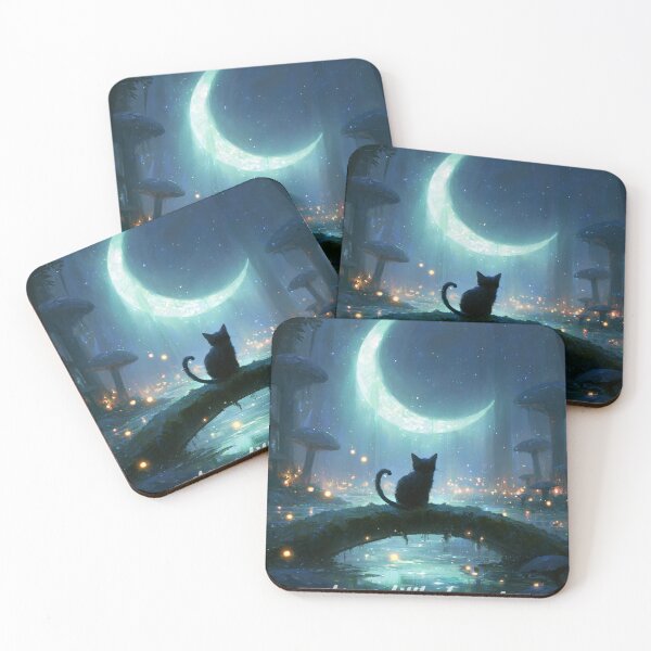 Item preview, Stay a Little Longer – Black Cat Under a Crescent Moon designed and sold by DimyMoon.