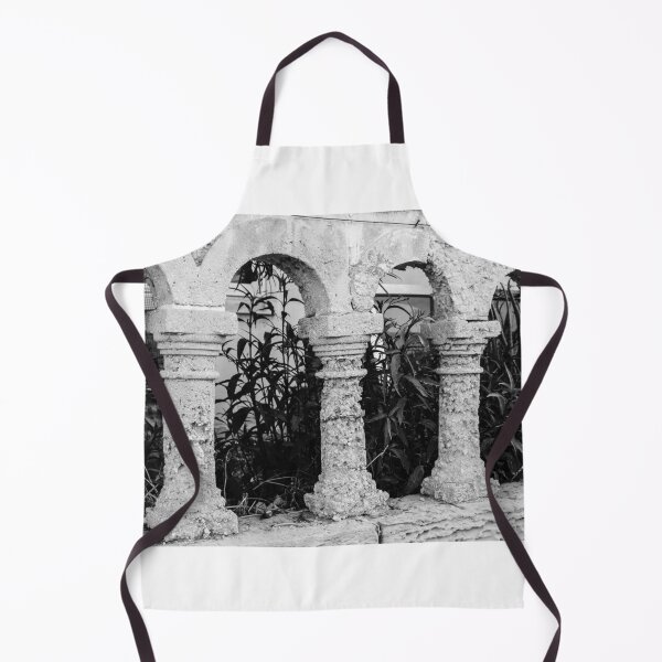 Item preview, Black and White Arched Columns of a Rustic Stone Structure With Leafy Background designed and sold by Nmallia.