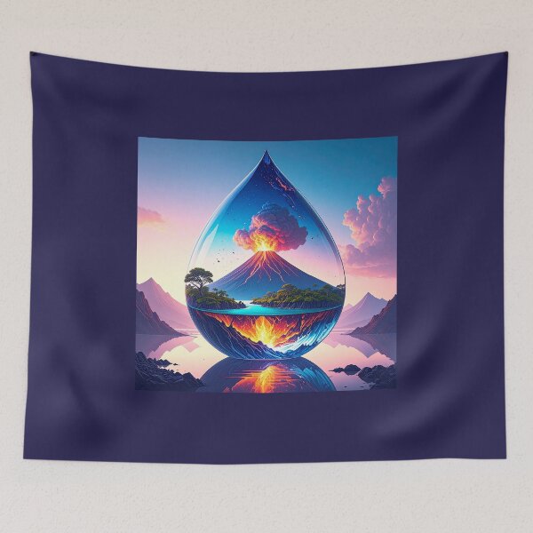 Item preview, Volcano Eruption Inside Water Waterdrop Surreal Nature Art designed and sold by OksArtStudio.