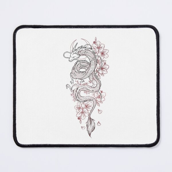 Item preview, Mystical Asian Dragon & Red Cherry Blossoms Line Art designed and sold by Shopeon Designs.