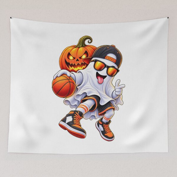Item preview, Halloween Ghost Basketball Pumpkin Spooky Sports designed and sold by ArtSpark Studio.