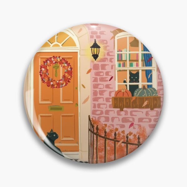 Item preview, Pink Pumpkin Cottage Porch Watercolor Autumn Illustration designed and sold by MindMakerStudio.