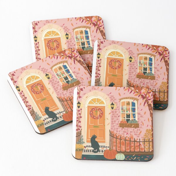 Item preview, Pink Pumpkin Cottage Porch Watercolor Autumn Illustration designed and sold by MindMakerStudio.