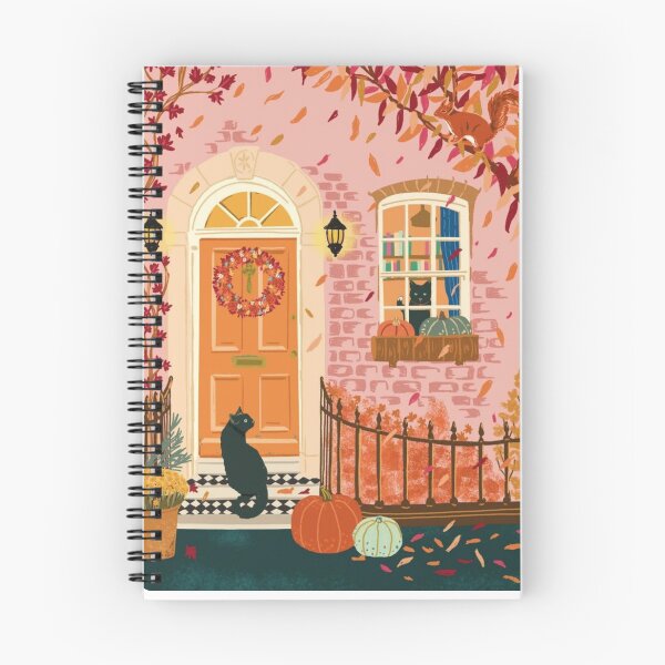 Item preview, Pink Pumpkin Cottage Porch Watercolor Autumn Illustration designed and sold by MindMakerStudio.