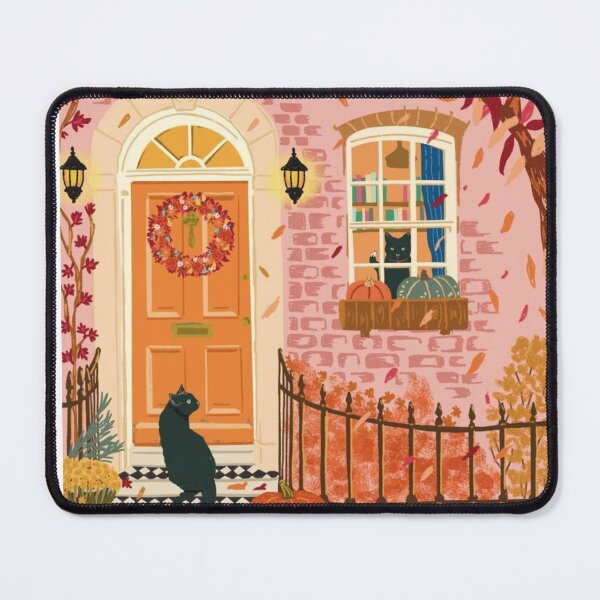 Item preview, Pink Pumpkin Cottage Porch Watercolor Autumn Illustration designed and sold by MindMakerStudio.