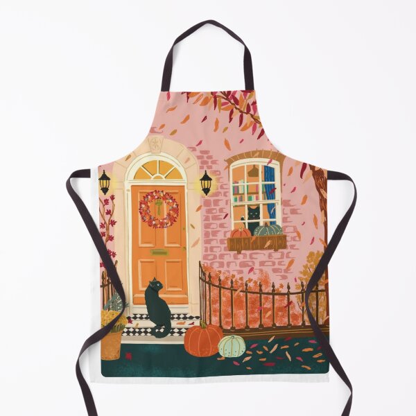 Item preview, Pink Pumpkin Cottage Porch Watercolor Autumn Illustration designed and sold by MindMakerStudio.