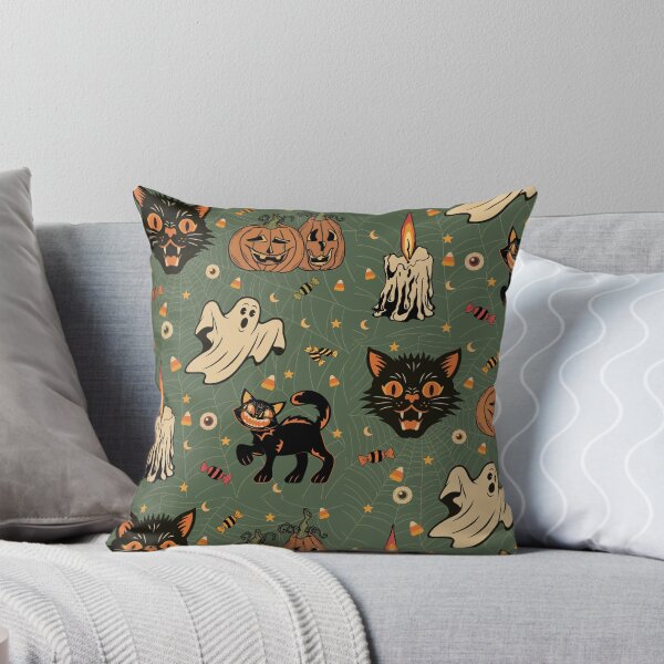 Item preview, Retro Vintage Halloween Spooktacular Classic Creepy Cats and Ghosts - Green designed and sold by kpvart.