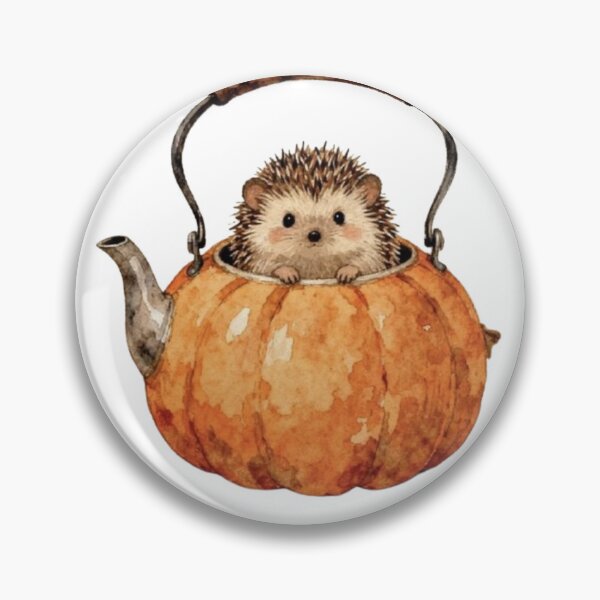 Item preview, Cute Hedgehog in Pumpkin Teapot Watercolor Illustration designed and sold by MindMakerStudio.