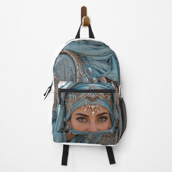 Item preview, Mystical Veiled Woman in Blue – Arabian Beauty Portrait designed and sold by GRFORA.