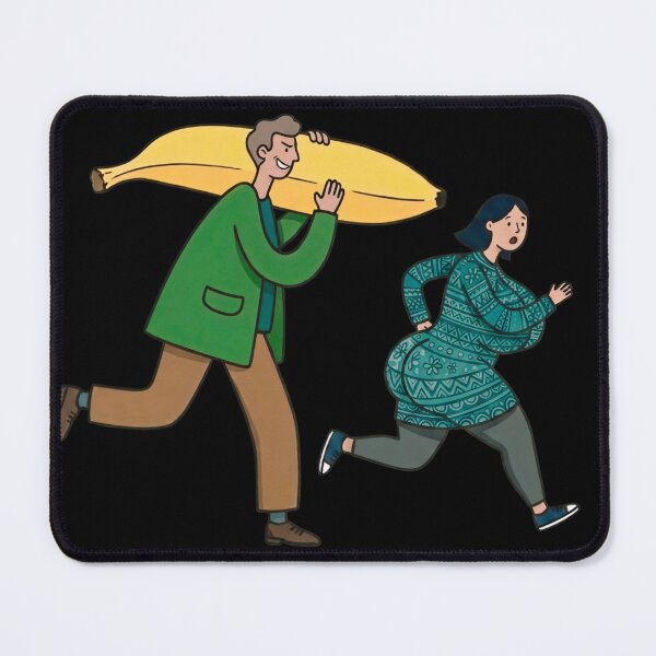 Item preview, Funny Man Chasing Woman with Giant Banana Cartoon Art designed and sold by Aelmajaoui.