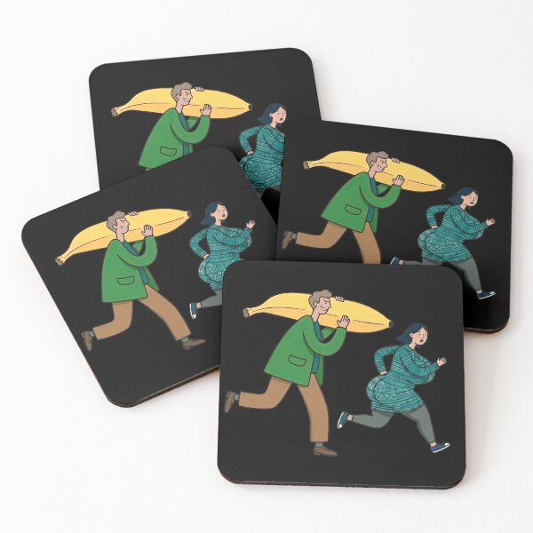 Item preview, Funny Man Chasing Woman with Giant Banana Cartoon Art designed and sold by Aelmajaoui.