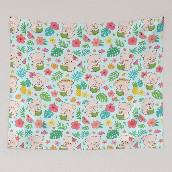 Item preview, Piggy Tropical Coconut Pattern designed and sold by Soft Berry Studio.