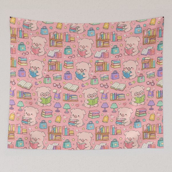 Item preview, Piggy Bookstore Pattern designed and sold by Soft Berry Studio.