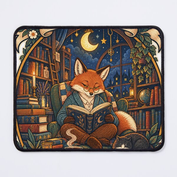 Item preview, Midnight Chapters — Cozy Fox Reading in a Moonlit Library designed and sold by GSideArtStore.