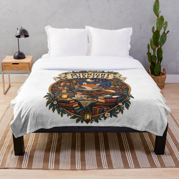 Aperçu de l'œuvre Chapitres de Minuit — Le Renard Confortable lit dans une bibliothèque au clair de lune créée et vendue par GSideArtStore.