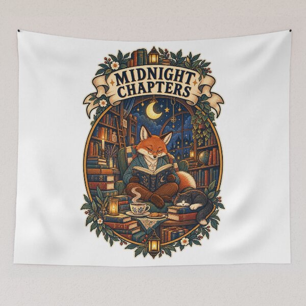 Item preview, Midnight Chapters — Cozy Fox Reading in a Moonlit Library designed and sold by GSideArtStore.