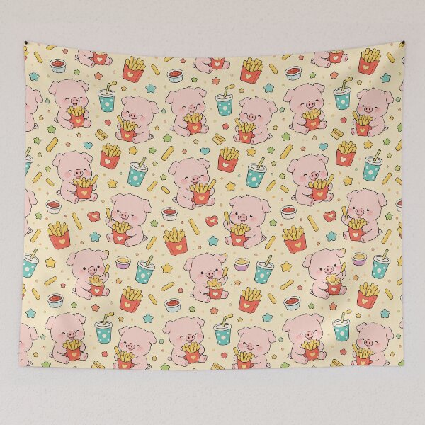 Item preview, Piggy Fries Party Pattern designed and sold by Soft Berry Studio.