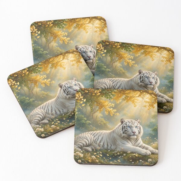 Item preview, Quiet Power – White Tiger Beneath the Golden Forest Light designed and sold by TreatLLC.