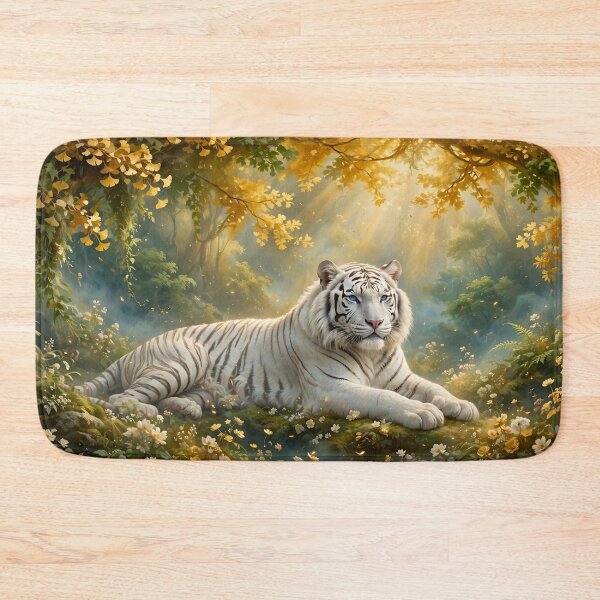 Item preview, Quiet Power – White Tiger Beneath the Golden Forest Light designed and sold by TreatLLC.