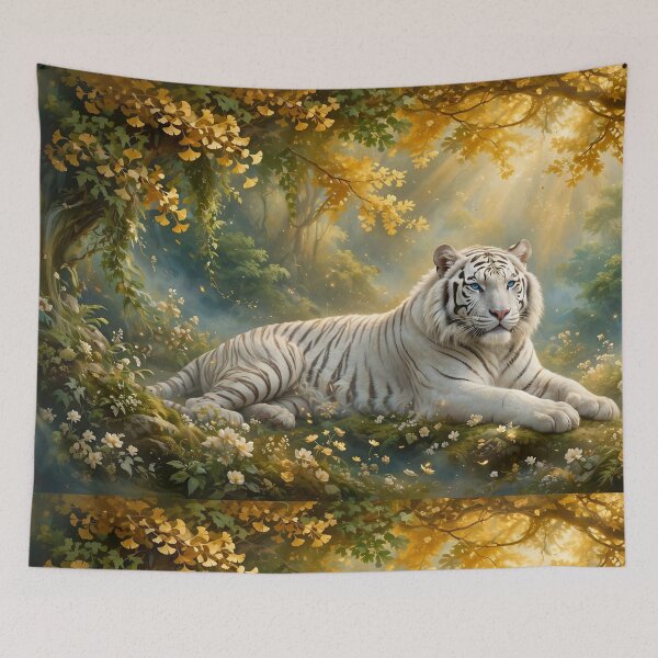 Item preview, Quiet Power – White Tiger Beneath the Golden Forest Light designed and sold by TreatLLC.