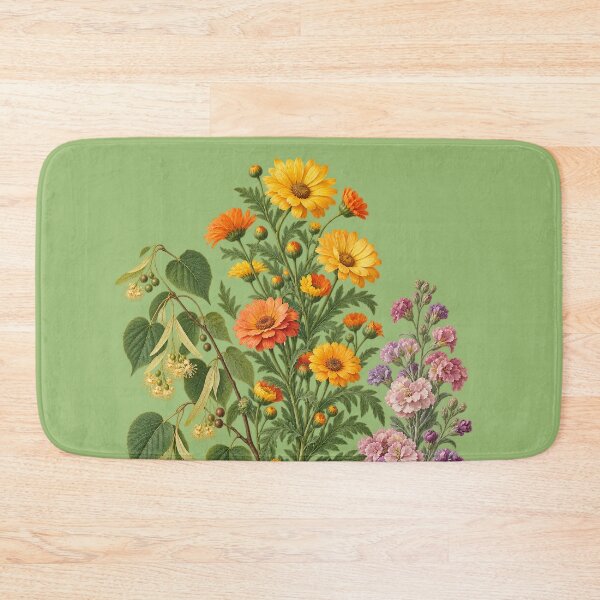 Item preview, Linden Blossom, Garland Chrysanthemum and Hoary Stock Vintage Botanical Plate designed and sold by Anyshca.