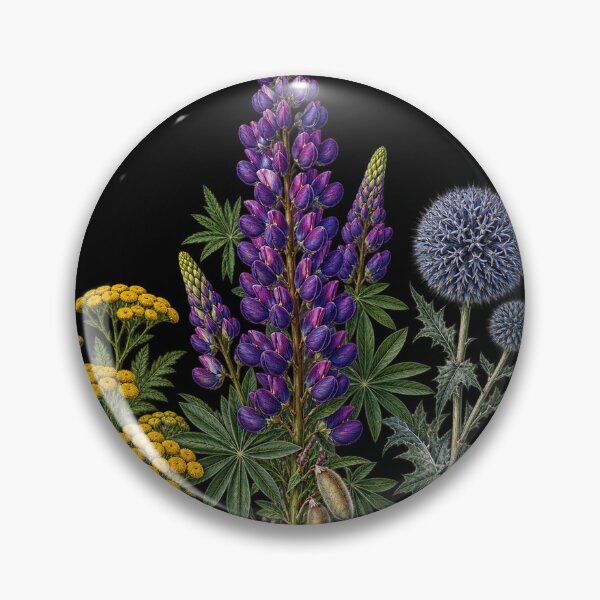 Item preview, Globe Thistle, Purple Lupine and Common Tansy Vintage Botanical Plate designed and sold by Anyshca.