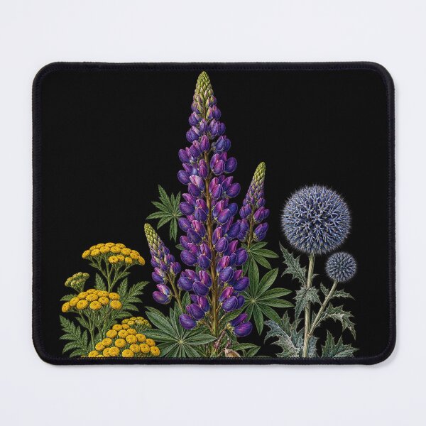 Item preview, Globe Thistle, Purple Lupine and Common Tansy Vintage Botanical Plate designed and sold by Anyshca.