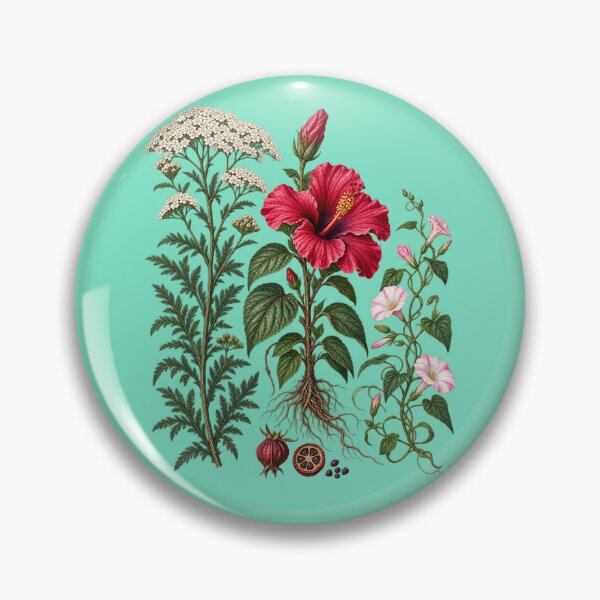 Item preview, Crimson Hibiscus, Common Yarrow and Field Bindweed Vintage Botanical Plate designed and sold by Anyshca.