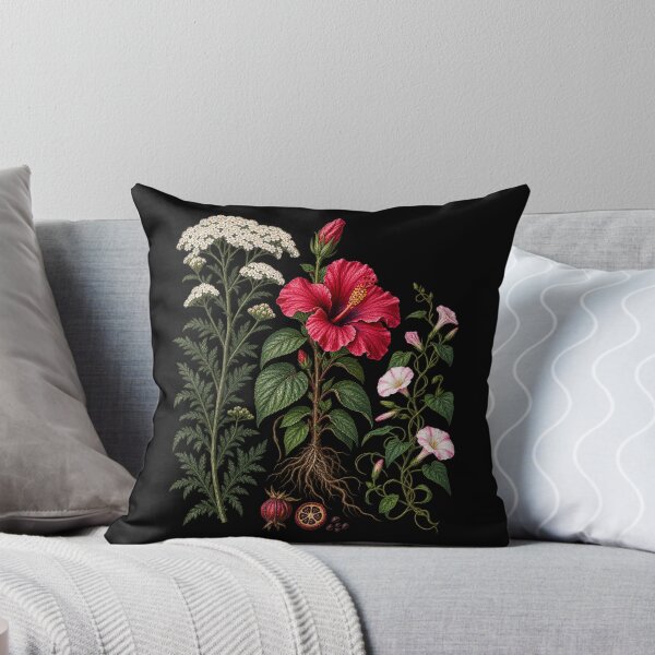 Item preview, Crimson Hibiscus, Common Yarrow and Field Bindweed Vintage Botanical Plate designed and sold by Anyshca.