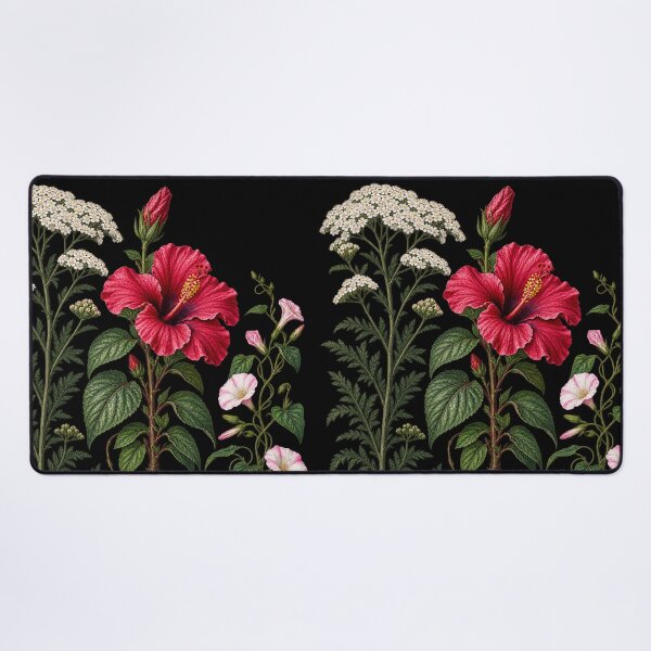 Item preview, Crimson Hibiscus, Common Yarrow and Field Bindweed Vintage Botanical Plate designed and sold by Anyshca.