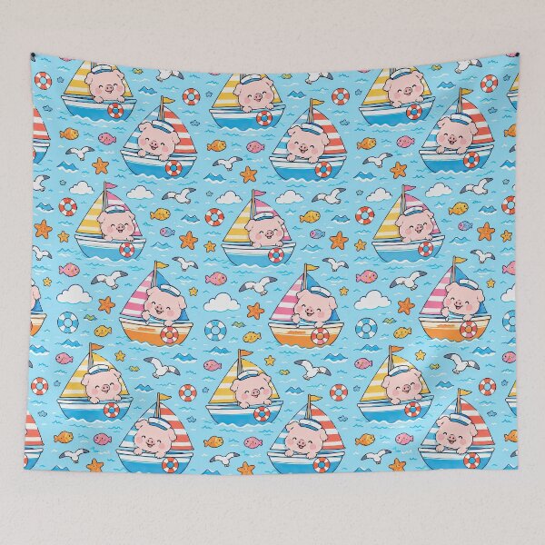 Item preview, Piggy Sailboat Adventure Pattern designed and sold by Soft Berry Studio.