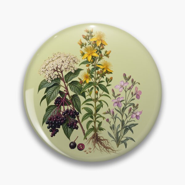 Artikelvorschau, Vintage-botanischer Teller mit Holunder, Johanniskraut und Nachtviole. entworfen und verkauft von Anyshca.