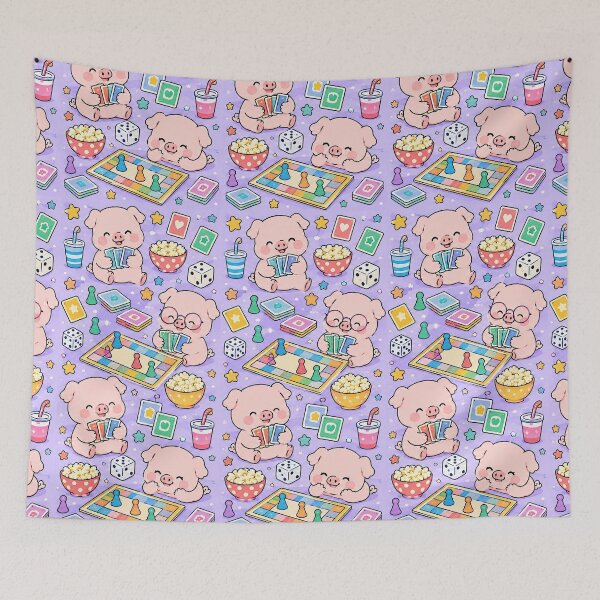 Item preview, Piggy Board Game Night Pattern designed and sold by Soft Berry Studio.