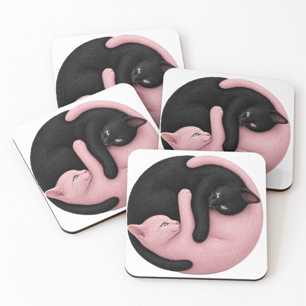 Item preview, Pink and Black Yin Yang Cats designed and sold by Moon & Meow.