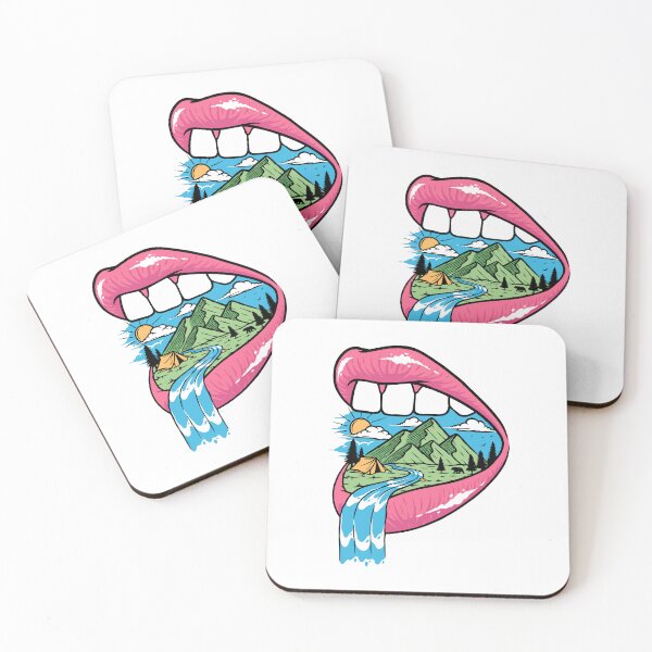 Item preview, Surreal Mountain Camping Landscape Inside Pink Lips designed and sold by TotalityDesigns.