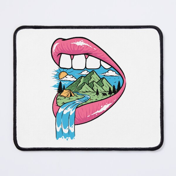 Item preview, Surreal Mountain Camping Landscape Inside Pink Lips designed and sold by TotalityDesigns.